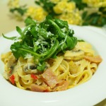 carbonara, pasta, fresh, easy. egg, bacon, traditional, italian