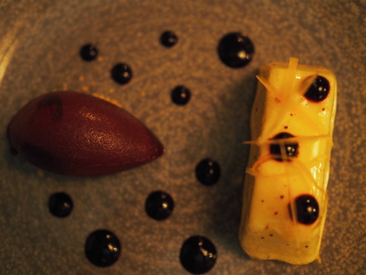 cheesecake, blueberry sorbet, dessert