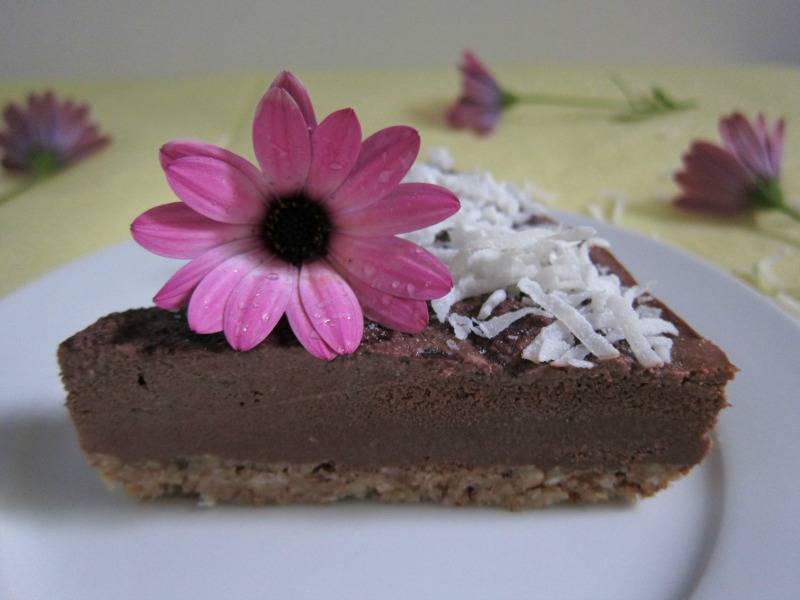 raw chocolate vegan mousse cake champagne and chips