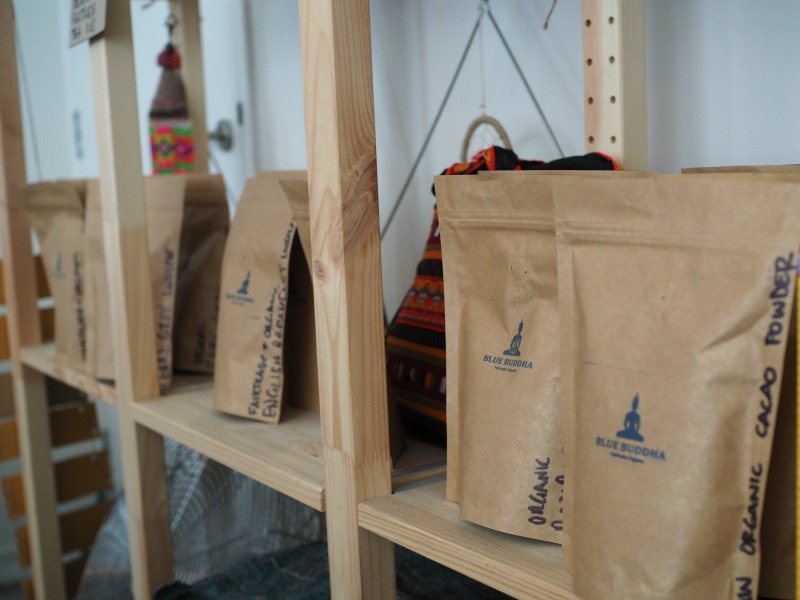 blue buddha coffee display