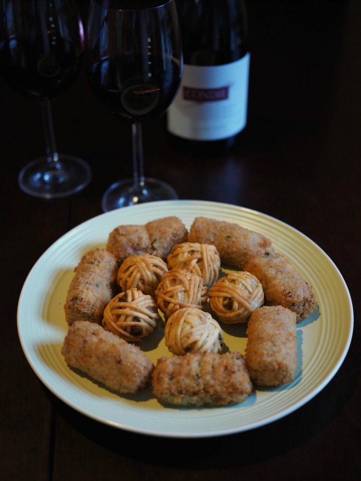 potato spun vegetable balls, chorizo and bacon croquettes, dish'd food store