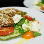 felafel and labneh salad, oven-baked, felafel, oven-baked felafel, labneh, labne, salad, kebab, recipe, healthy, quick