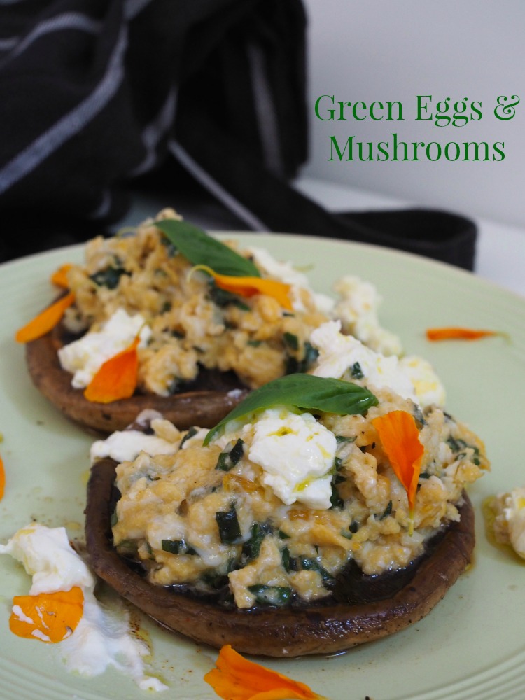 green eggs and mushrooms, green eggs, herb, eggs, basil, mushrooms, breakfast, brunch healthy