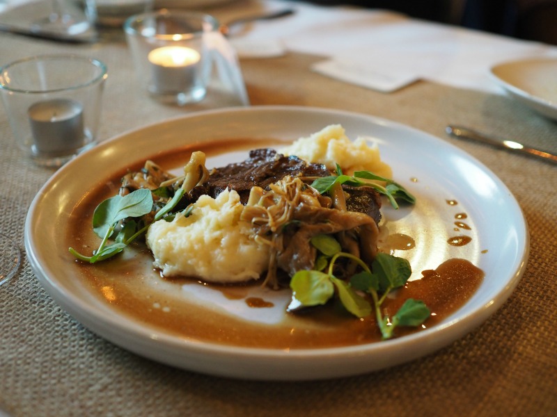 Grass fed sirloin with creamy mashed potato and mushroom fricasee at the emerson