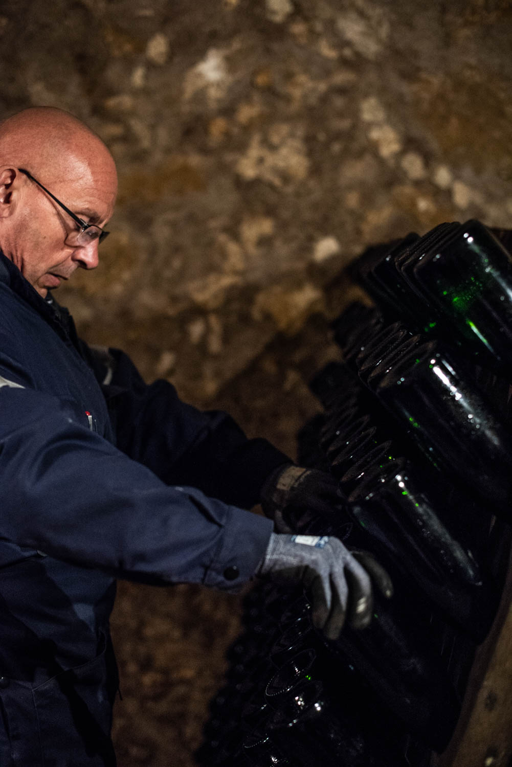 Remuage or riddling by hand in the cellars of Champagne House Pol Roger 